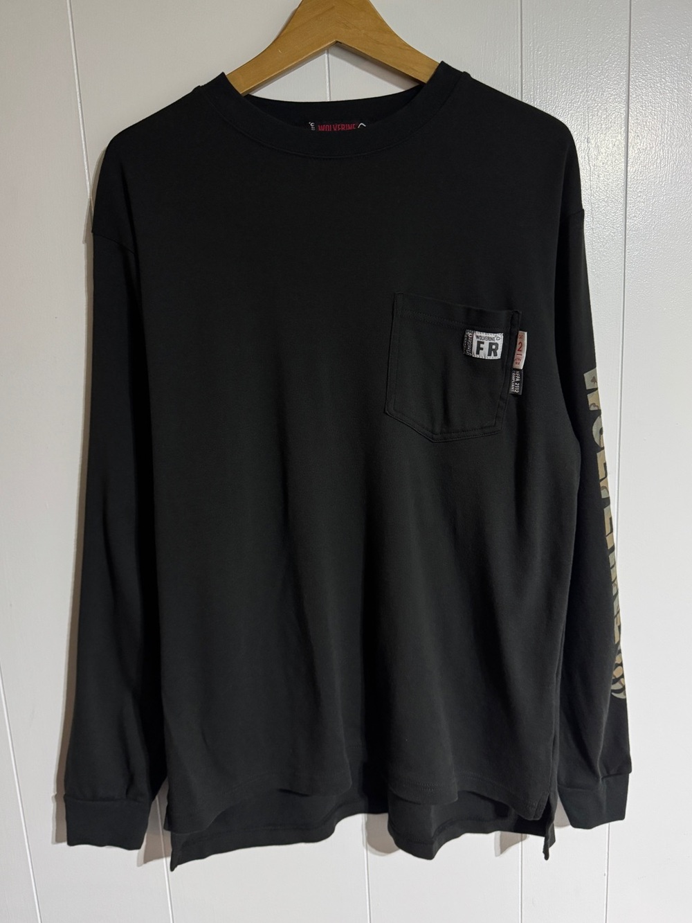Wolverine Flame Resistant Long Sleeve Black Shirt Simple Black Pocket Tee